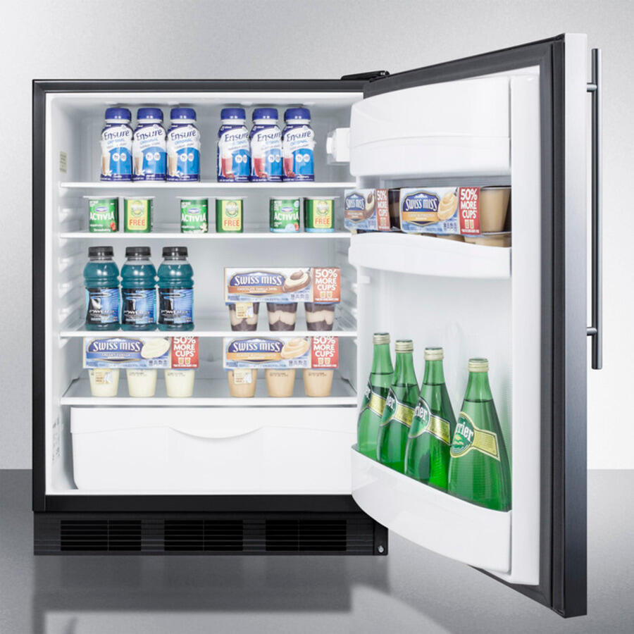 Summit FF6BBI7SSHV Commercially Listed Built-In Undercounter All-Refrigerator For General Purpose Use, Autom Defrost W/Ss Wrapped Door, Thin Handle, And Black Cabinet