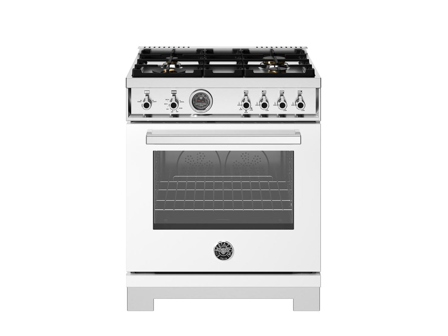 Bertazzoni PRO304BFGMBIT 30 Inch All Gas Range, 4 Brass Burners Bianco