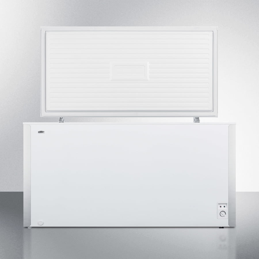 Summit SCFM182 Commercially Listed 18 Cu.Ft. Manual Defrost Chest Freezer In White With Stainless Steel Corner Protectors