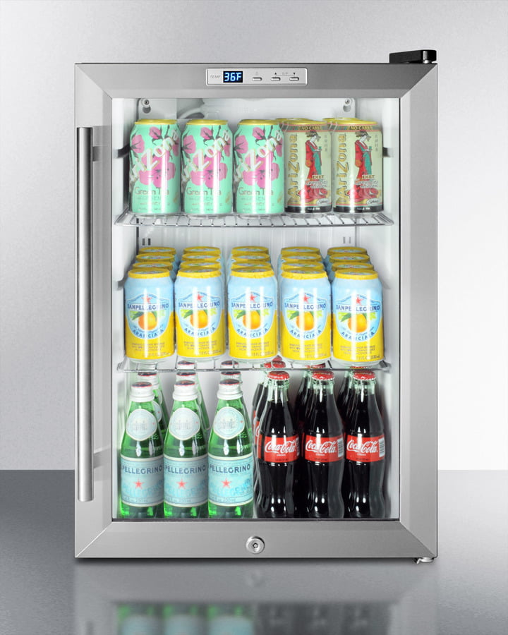 Summit SCR312L Commercially Approved Countertop Glass Door Refrigerator Designed For The Display And Refrigeration Of Beverages Or Sealed Food, With Black Cabinet, Front Lock, And Digital Thermostat; Replaces Scr310L