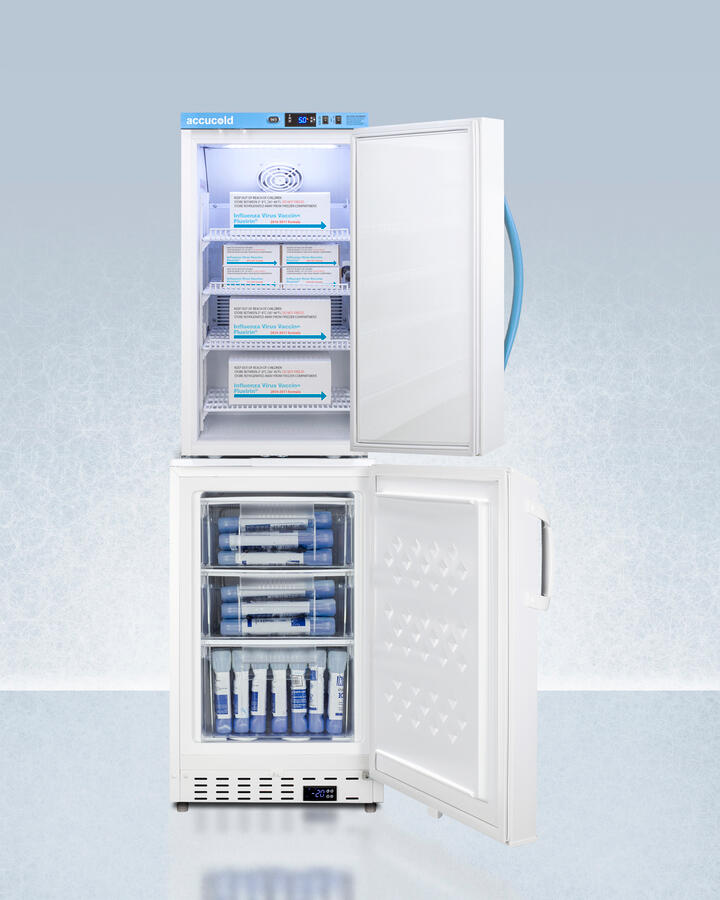 Summit ARS3PVADA305AFSTACK Stacked Combination Of Ars3Pv Automatic Defrost Vaccine Refrigerator With Antimicrobial Silver-Ion Handle And Ada305Af Manual Defrost Vaccine Freezer, Both With Hospital Grade Cords With 'Green Dot' Plugs