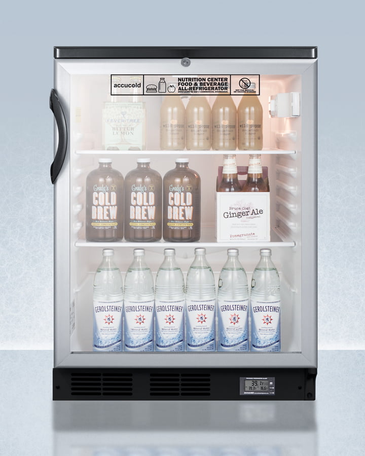 Summit SCR600BGLBINZ Commercially Approved Nutrition Center Series Glass Door All-Refrigerator For Built-In Or Freestanding Use, With Front Lock And Digital Temperature Display