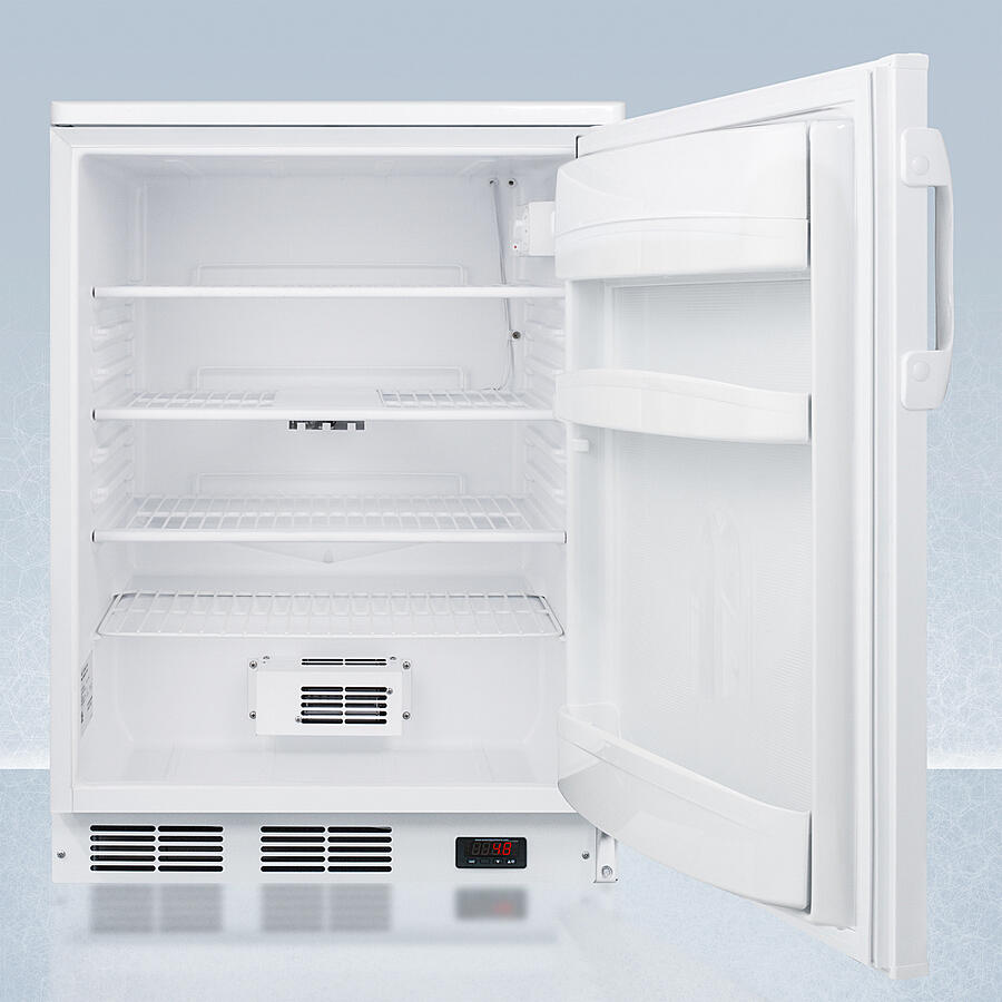 Summit FF6LWPRO 24" Wide Auto Defrost All-Refrigerator With Lock, Digital Thermostat, Internal Fan, Door Storage, And Access Port For User-Provided Monitoring Equipment