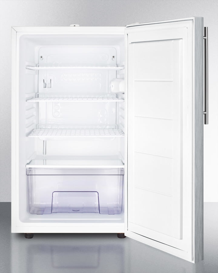 Summit FF511LBISSHV 20" Wide Built-In Undercounter All-Refrigerator For General Purpose Use, Auto Defrost With A Lock, Stainless Steel Door, Thin Handle And White Cabinet