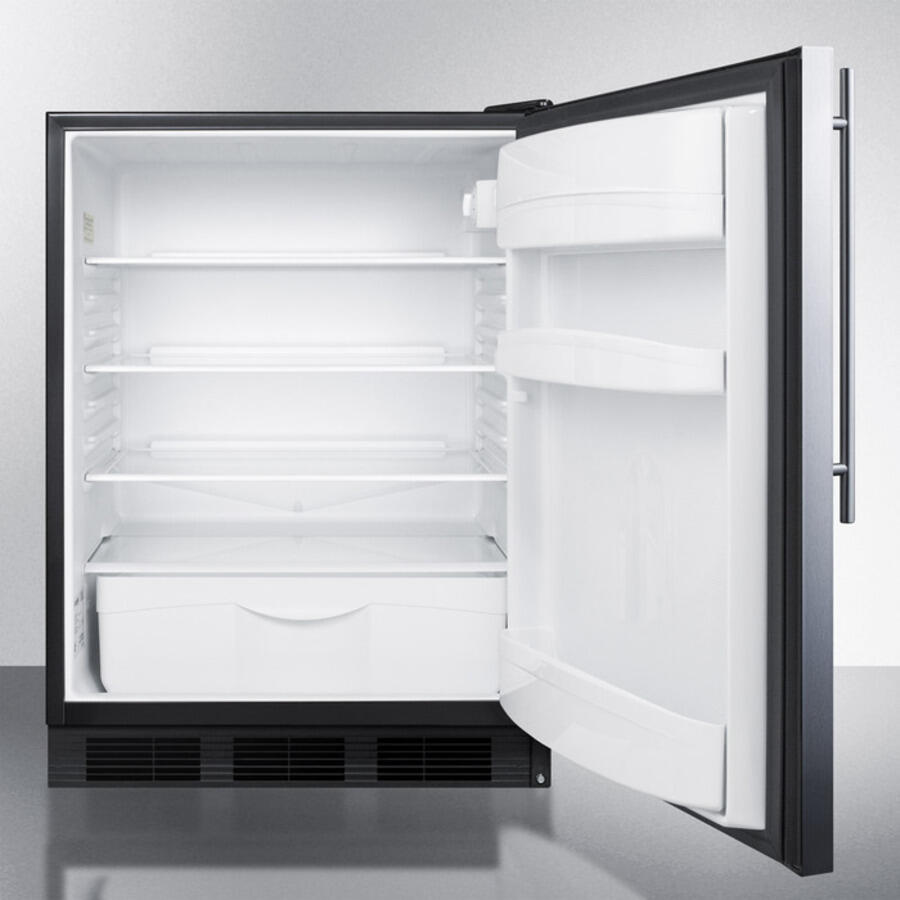 Summit FF6BBI7SSHV Commercially Listed Built-In Undercounter All-Refrigerator For General Purpose Use, Autom Defrost W/Ss Wrapped Door, Thin Handle, And Black Cabinet