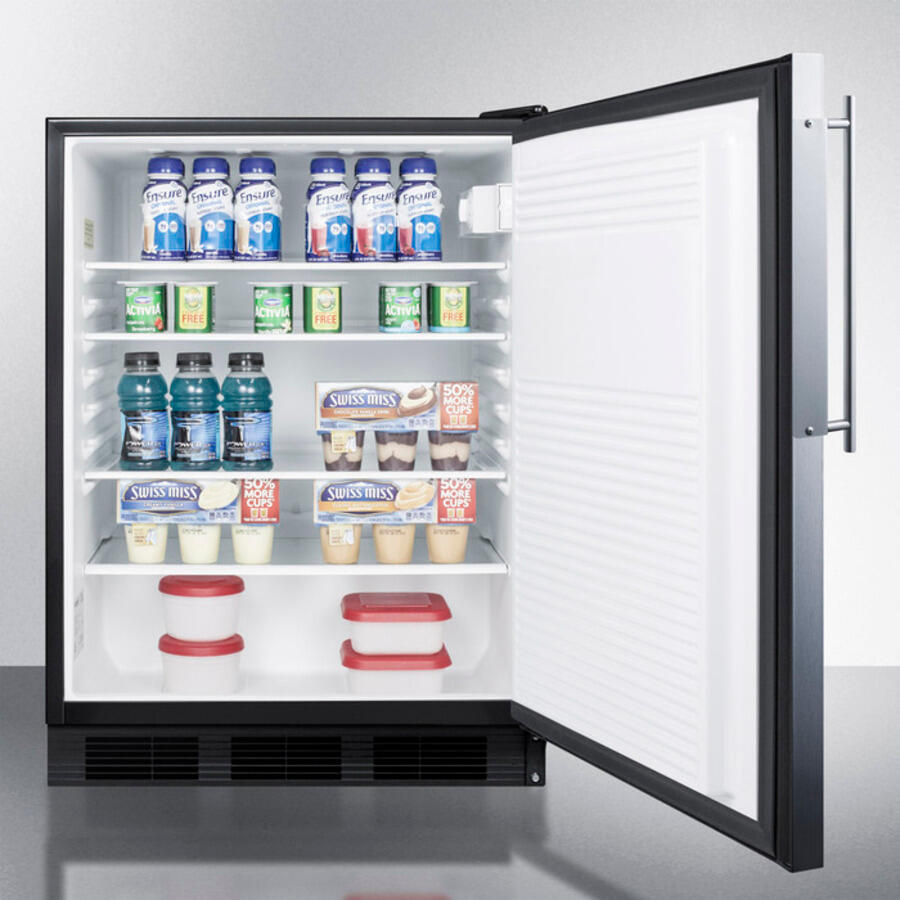 Summit FF7LBLBIFRADA Ada Compliant Built-In Undercounter All-Refrigerator For General Purpose/Commercial Use, Auto Defrost W/Ss Frame For Slide-In Panels, Lock, Black Cabinet