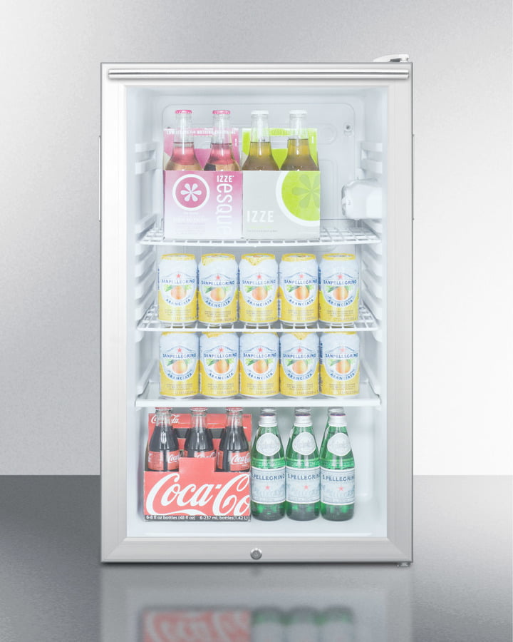 Summit SCR450LBI7HHADA Commercially Listed Ada Compliant 20" Wide Glass Door All-Refrigerator For Built-In Use, Auto Defrost With A Lock, Horizontal Handle And White Cabinet