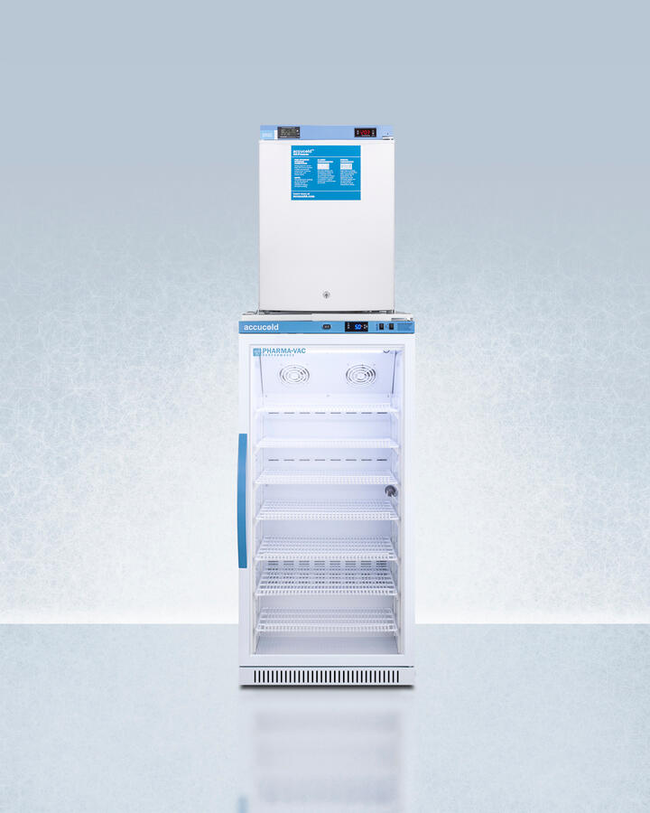 Summit ARG8PVFS30LSTACKMED2 Stacked Combination Of Arg8Pv All-Refrigerator With Antimicrobial Silver-Ion Handle And A Hospital Grade Cord With 'Green Dot' Plug And Fs30Lmed2 Compact Manual Defrost All-Freezer For Vaccine Storage