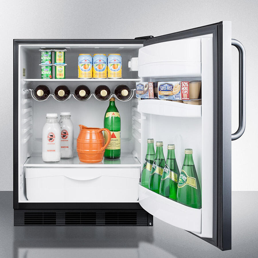 Summit FF63BKCSSADA Ada Compliant Built-In Undercounter All-Refrigerator For Residential Use, Auto Defrost With Stainless Steel Wrapped Exterior And Towel Bar Handle