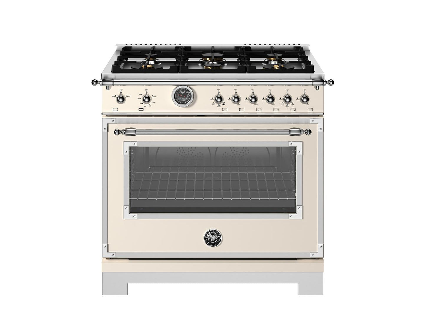 Bertazzoni HER366BCFGMAVT 36 Inch All Gas Range, 6 Brass Burners And Cast Iron Griddle Avorio