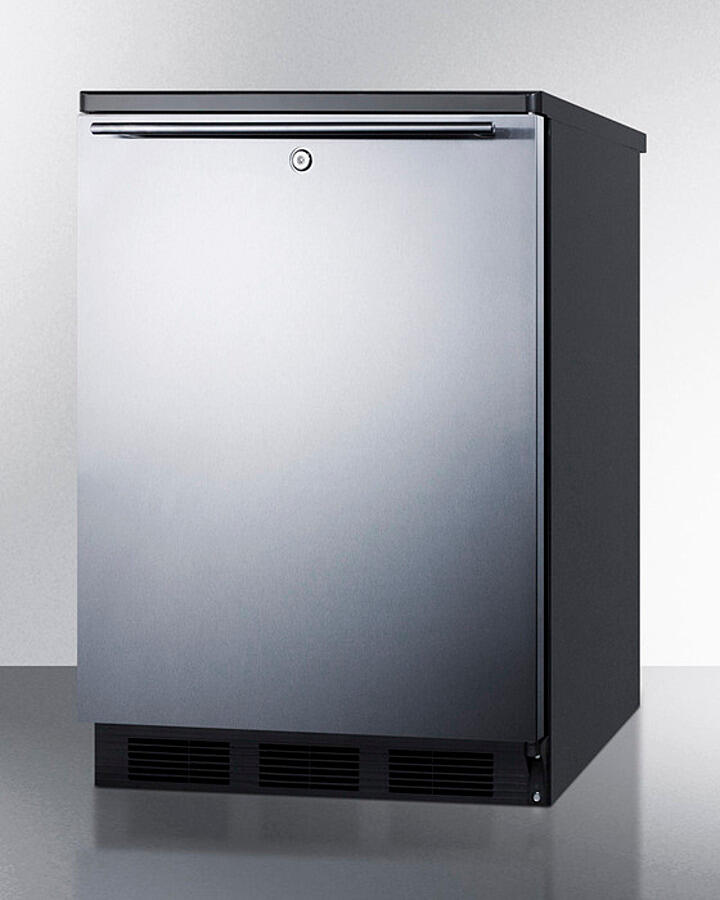 Summit FF7LBLKBISSHH Commercially Listed Built-In Undercounter All-Refrigerator For General Purpose Use, Auto Defrost W/Ss Wrapped Door, Horizontal Handle, Lock, And Black Cabinet