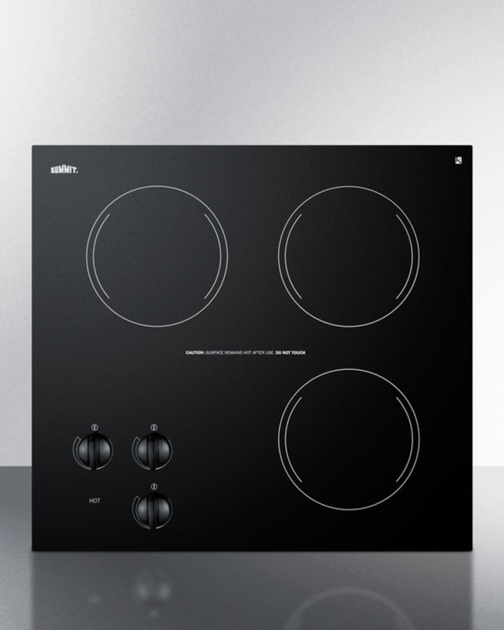 Summit CR3240 230V Three-Burner Cooktop In Black Ceramic Glass, Made In Europe