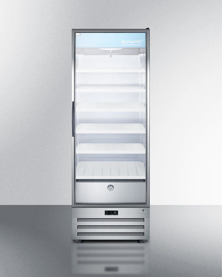 Summit ACR1718RH Full-Size Pharmaceutical All-Refrigerator With A Glass Door, Lock, Digital Thermostat, And A Stainless Steel Interior And Exterior Cabinet