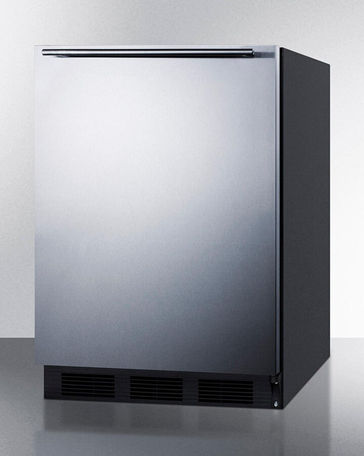 Summit FF6BKBISSHHADA Ada Compliant All-Refrigerator For Built-In General Purpose Use, Auto Defrost W/Stainless Steel Wrapped Door, Horizontal Handle, And Black Cabinet