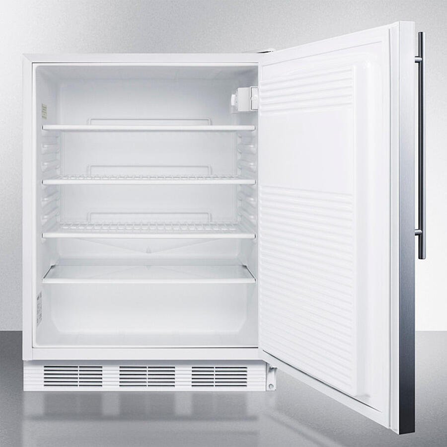 Summit FF7LWBISSHVADA Ada Compliant Built-In Undercounter All-Refrigerator For General Purpose Or Commercial Use, Auto Defrost W/Lock, Ss Door, Thin Handle, And White Cabinet