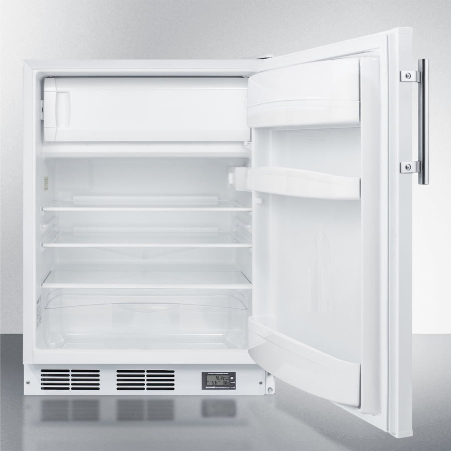 Summit BKRF661 Counter Height Break Room Refrigerator-Freezer In White With Nist Calibrated Thermometer And Alarm