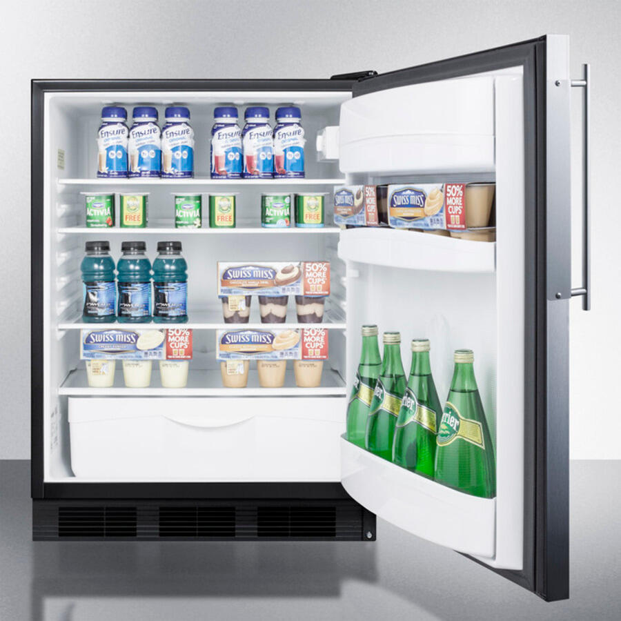 Summit FF6BBI7FRADA Ada Compliant Commercial All-Refrigerator For Built-In General Purpose Use, Auto Defrost W/Ss Door Frame For Slide-In Panels And Black Cabinet