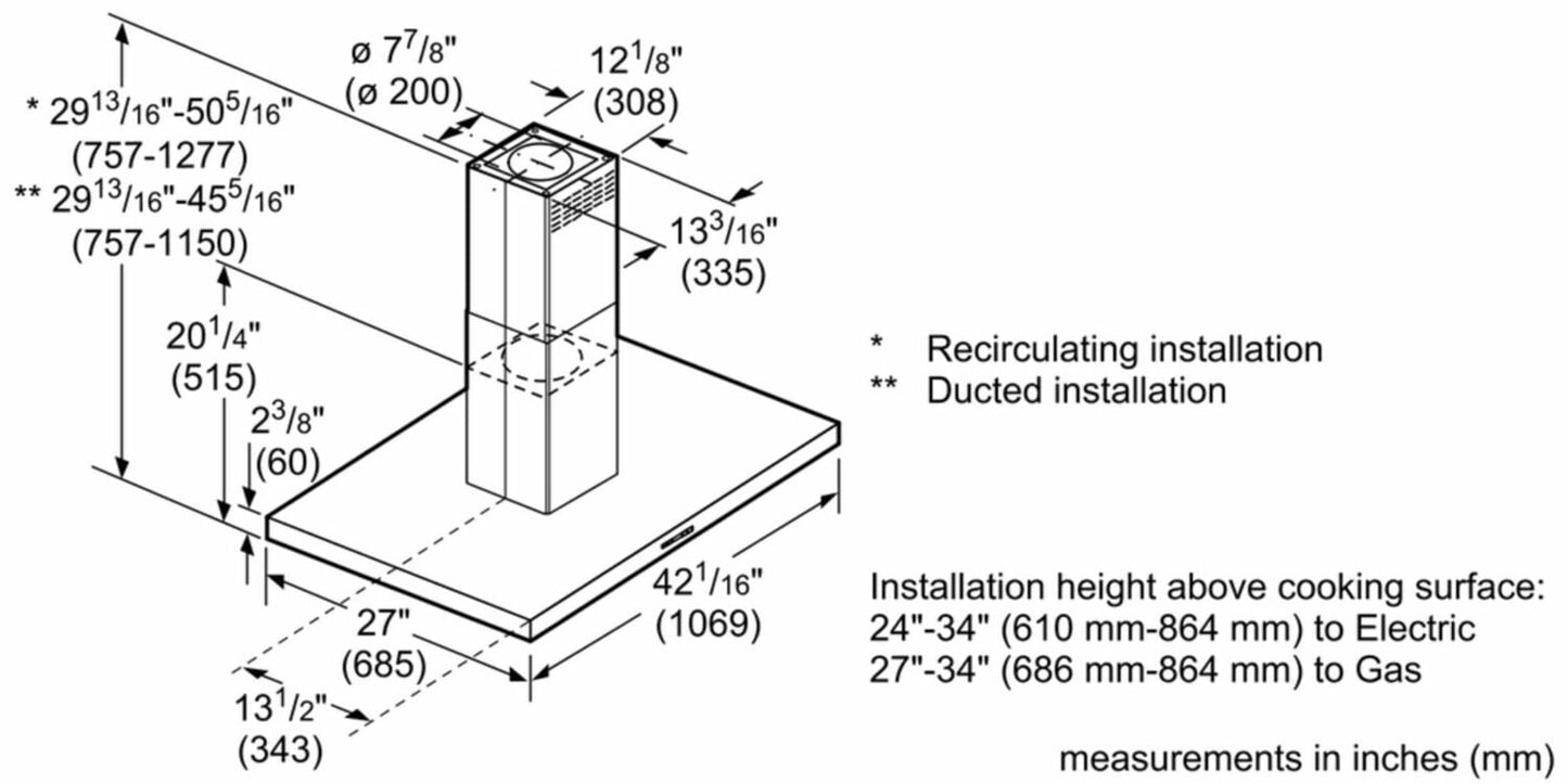 Bosch HIB82651UC 800 Series, Island Hood, 600 Cfm