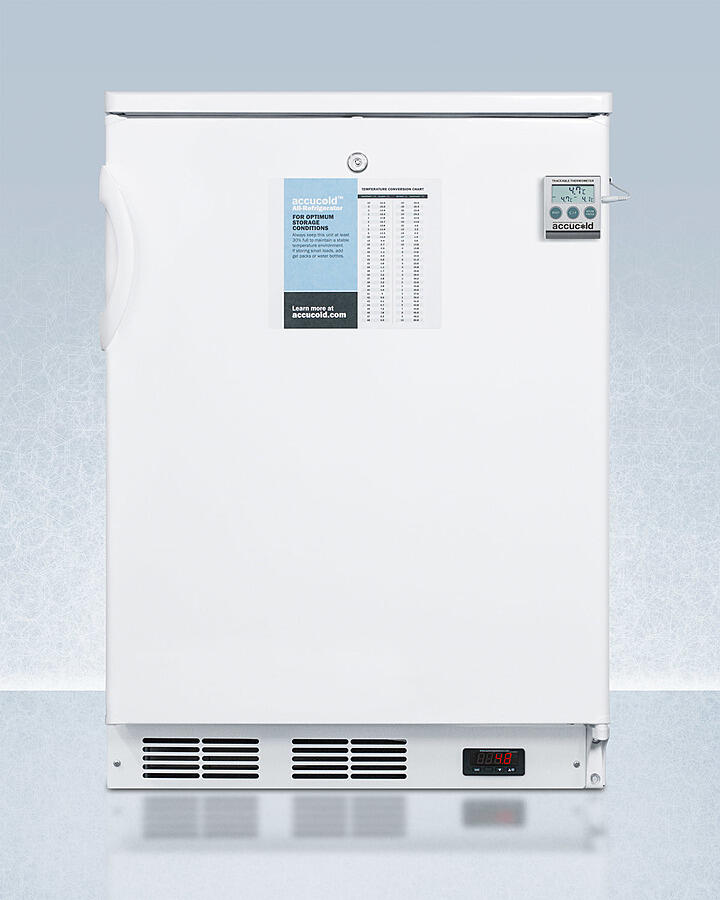 Summit FF7LWBIPLUS2 24" Wide Built-In All-Refrigerator In White, Auto Defrost With A Lock, Nist Calibrated Thermometer, Digital Thermostat, And Internal Fan