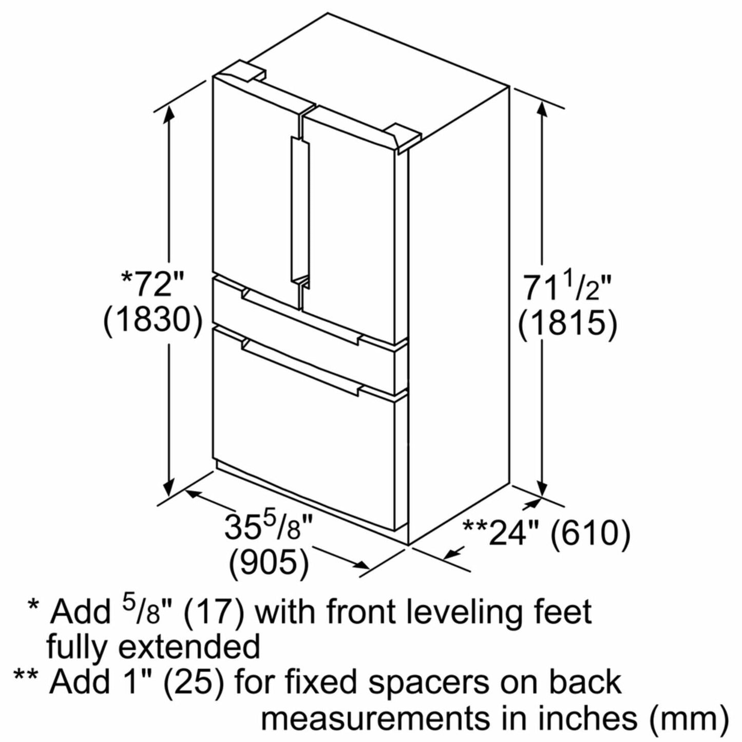 Bosch B36CL80ENS 800 Series French Door Bottom Mount Refrigerator 36'' Easy Clean Stainless Steel B36Cl80Ens