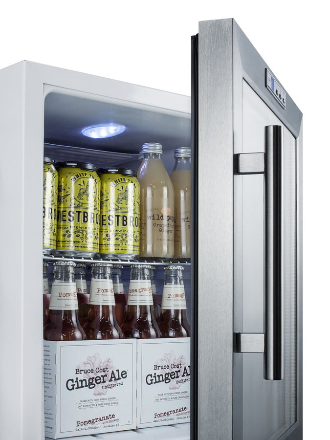 Summit SCR215LBI Commercially Approved Built-In Capable Glass Door Refrigerator With Digital Thermostat And White Cabinet Finish