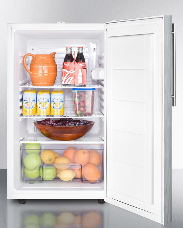 Summit FF511L7SSHVADA Commercially Listed Ada Compliant 20" Wide Counter Height All-Refrigerator, Auto Defrost W/Lock, Stainless Steel Door, Thin Handle, And White Cabinet