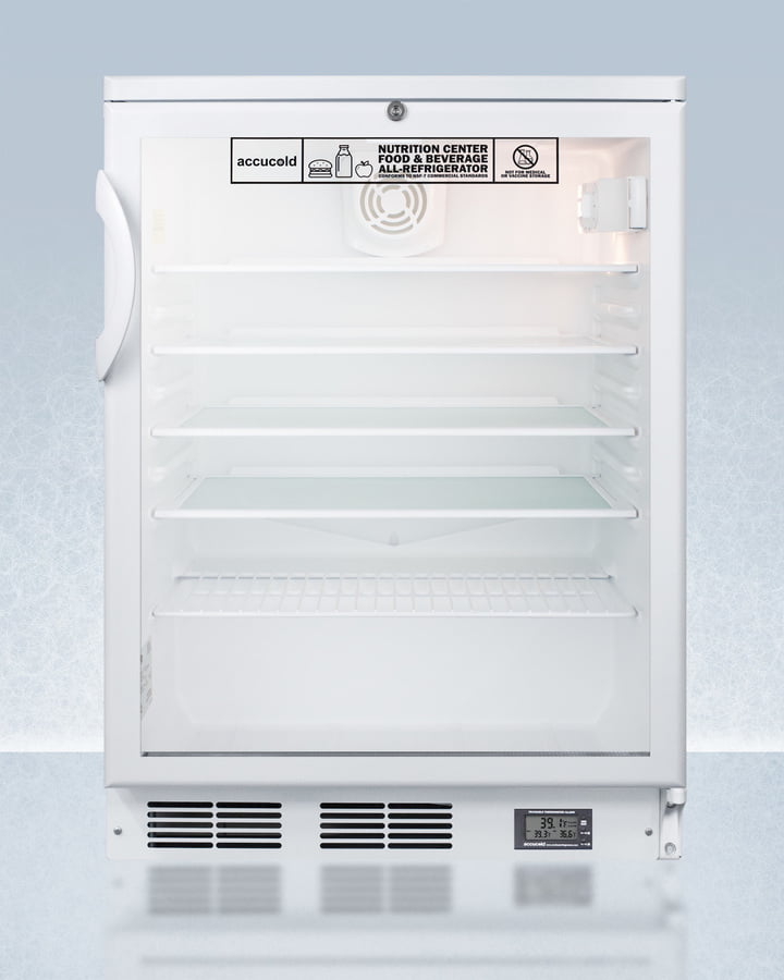 Summit SCR600GLBINZ Commercially Approved Nutrition Center Series Glass Door All-Refrigerator For Built-In Or Freestanding Use, With Front Lock And Digital Temperature Display