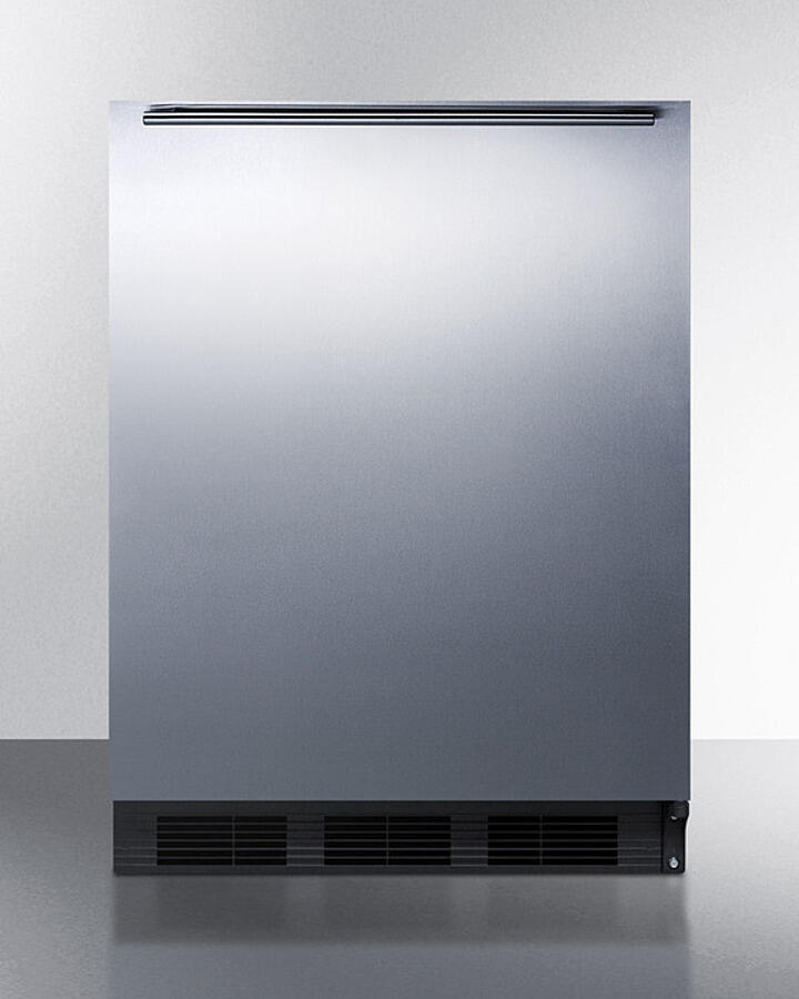 Summit FF6BKBISSHHADA Ada Compliant All-Refrigerator For Built-In General Purpose Use, Auto Defrost W/Stainless Steel Wrapped Door, Horizontal Handle, And Black Cabinet