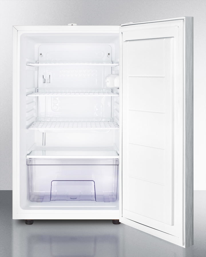 Summit FF511LSSHHADA Ada Compliant 20" Wide Counter Height All-Refrigerator, Auto Defrost With A Lock, Stainless Steel Door, Horizontal Handle, And White Cabinet