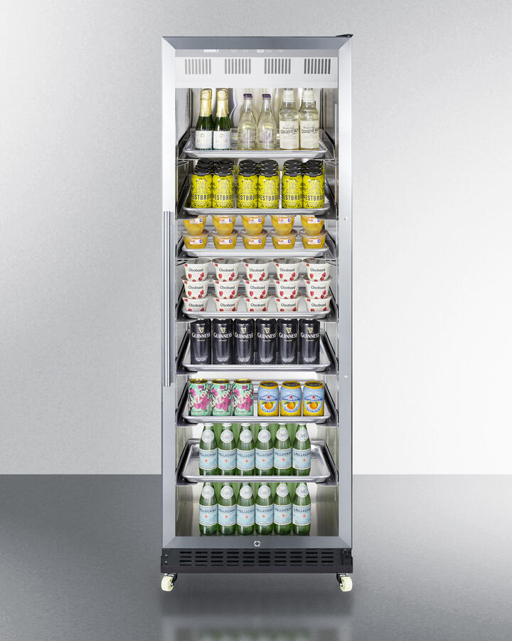 Summit SCR1401RICSS 24" Wide Mini Reach-In Beverage Center With Dolly