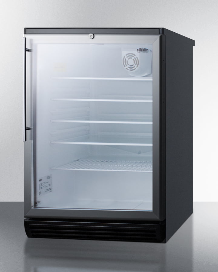 Summit SCR600BGLBIHV Commercially Listed 5.5 Cu.Ft. Built-In Undercounter Beverage Center In A 24" Footprint, With Black Cabinet, Glass Door, Stainless Steel Handle, And Lock