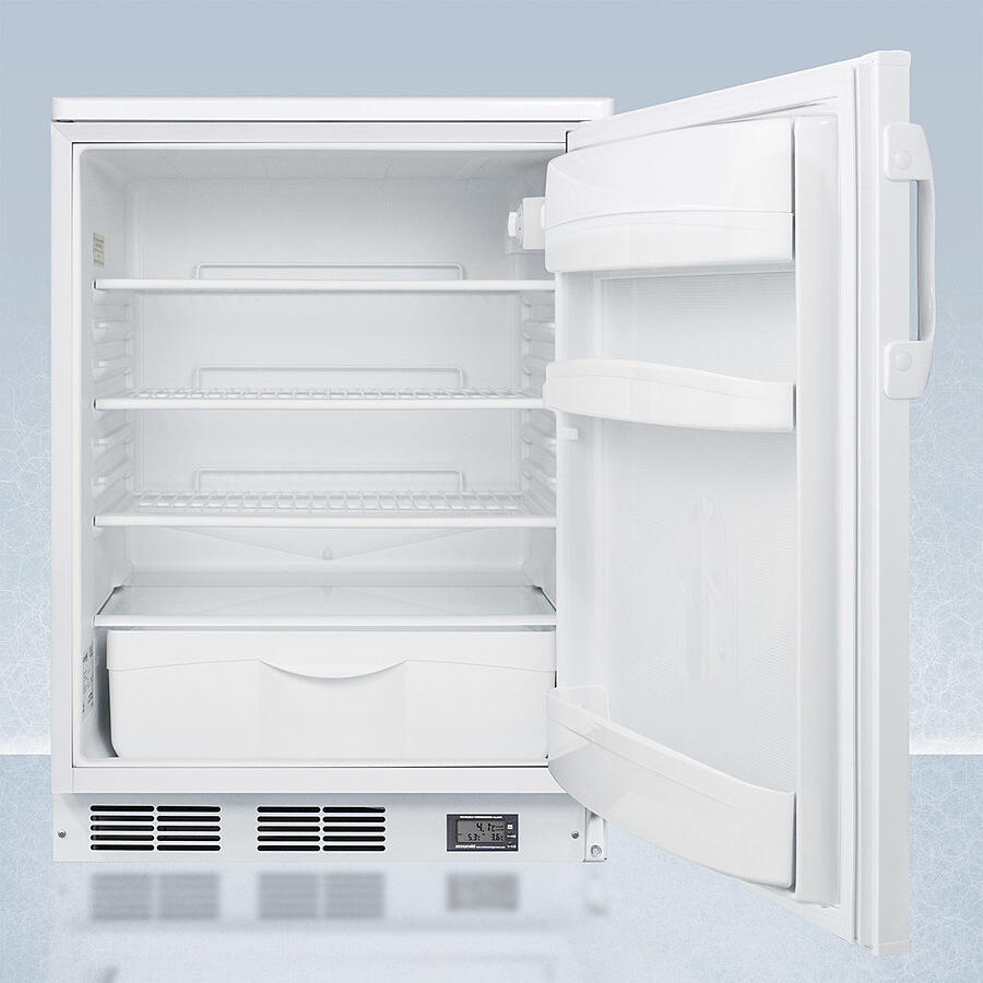 Summit FF6LW7NZ Commercially Approved Nutrition Center Series All-Refrigerator In White For Freestanding Use, With Front Lock And Digital Temperature Display