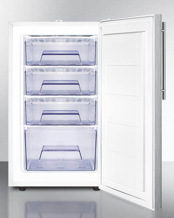 Summit FS407LBI7SSHVADA Commercially Listed Ada Compliant 20" Wide Built-In Undercounter All-Freezer, -20 C Capable With A Lock, Stainless Steel Door, Thin Handle And White Cabinet