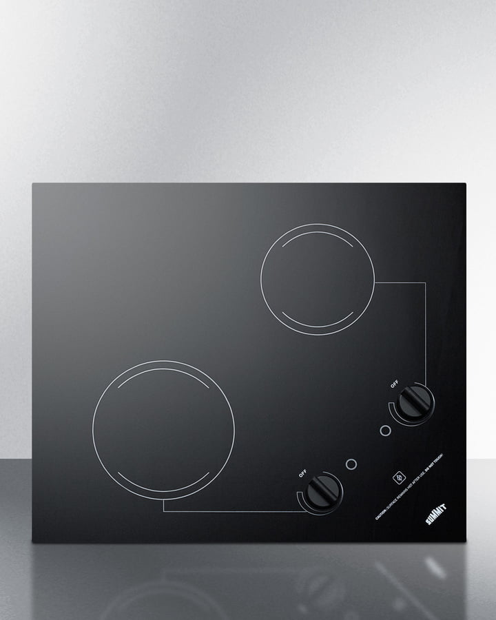 Summit CR2B121 2-Burner 120V Electric Cooktop Designed For Portrait Or Landscape Installation, With Smooth Black Ceramic Glass Surface