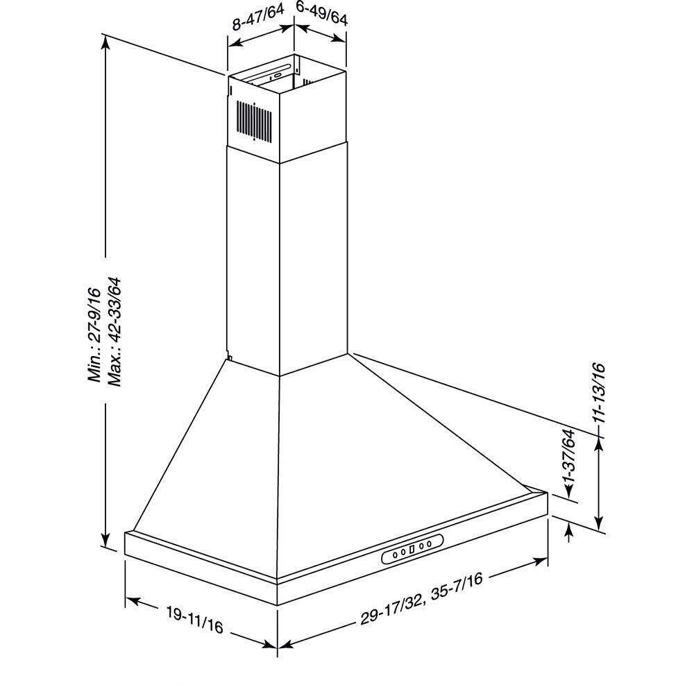 Broan EWP1306SS 30" Stainless 640 Max Blower Cfm Pyramidal Chimney Range Hood