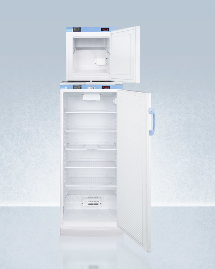 Summit FFAR10FS24LSTACKMED2 Stacked Combination Of Ffar10Med2 Auto Defrost All-Refrigerator And Fs24Lmed2 Compact Manual Defrost All-Freezer, Both With Locks, Digital Controls, And Nist Calibrated Alarm/Thermometers