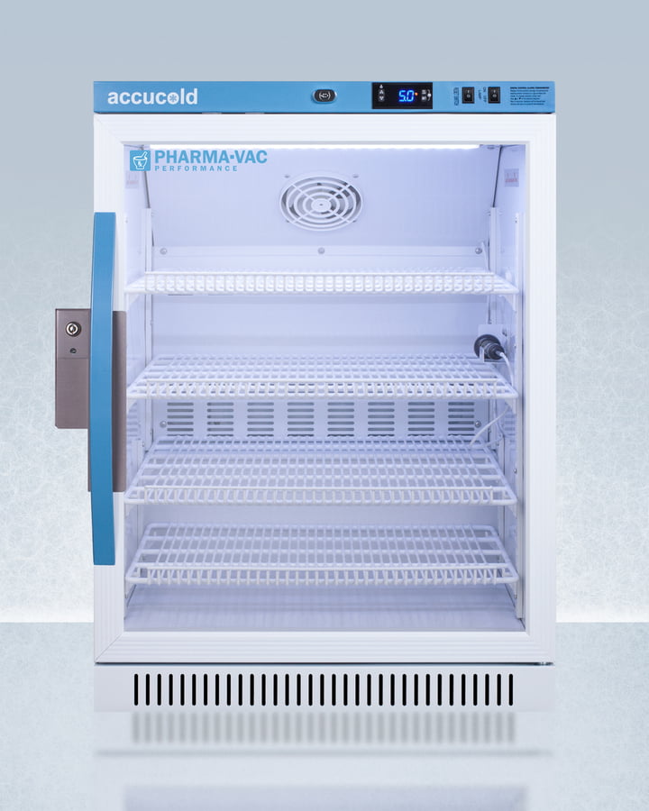 Summit ARG6PV Performance Series Pharma-Vac 6 Cu.Ft. Freestanding Ada Compliant Glass Door Commercial All-Refrigerator For The Display And Refrigeration Of Vaccines, With Antimicrobial Silver-Ion Handle