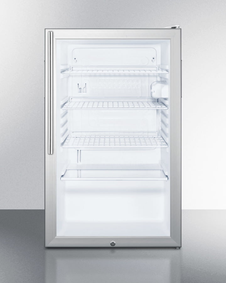 Summit SCR450L7HVADA Commercially Listed Ada Compliant 20" Wide Glass Door All-Refrigerator For Freestanding Use, Auto Defrost With A Lock, Thin Handle And White Cabinet