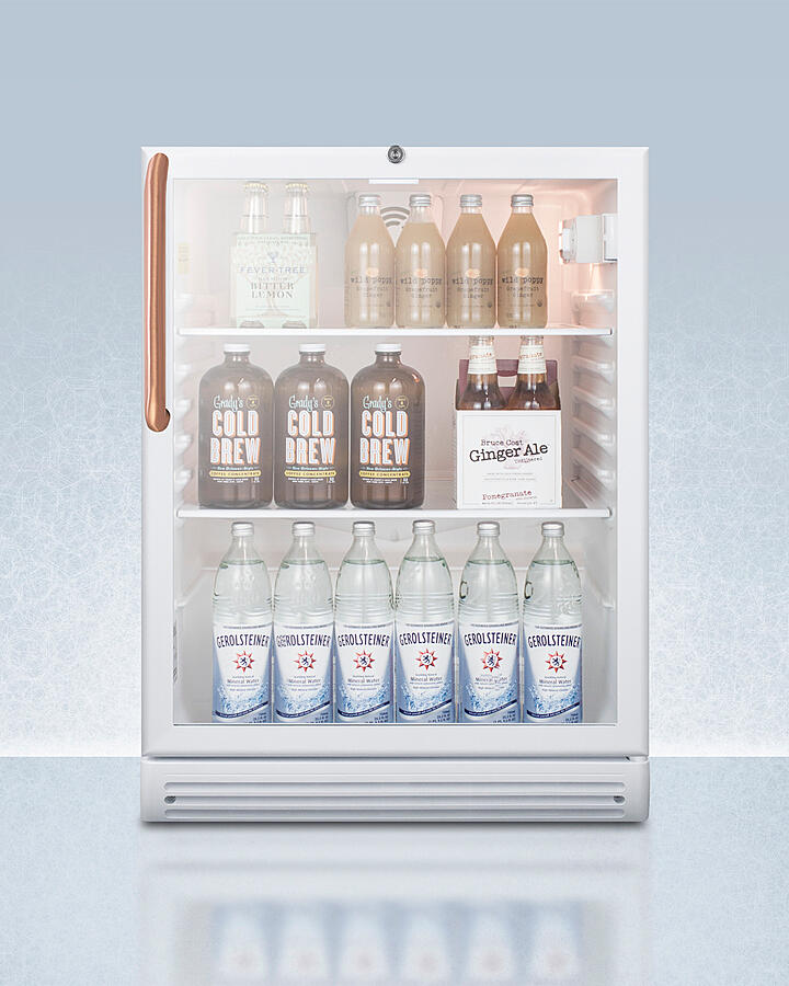 Summit SCR600GLBITBCADA Commercially Listed Ada Compliant Built-In Undercounter Beverage Center With Pure Copper Handle, White Cabinet, Glass Door, And Lock