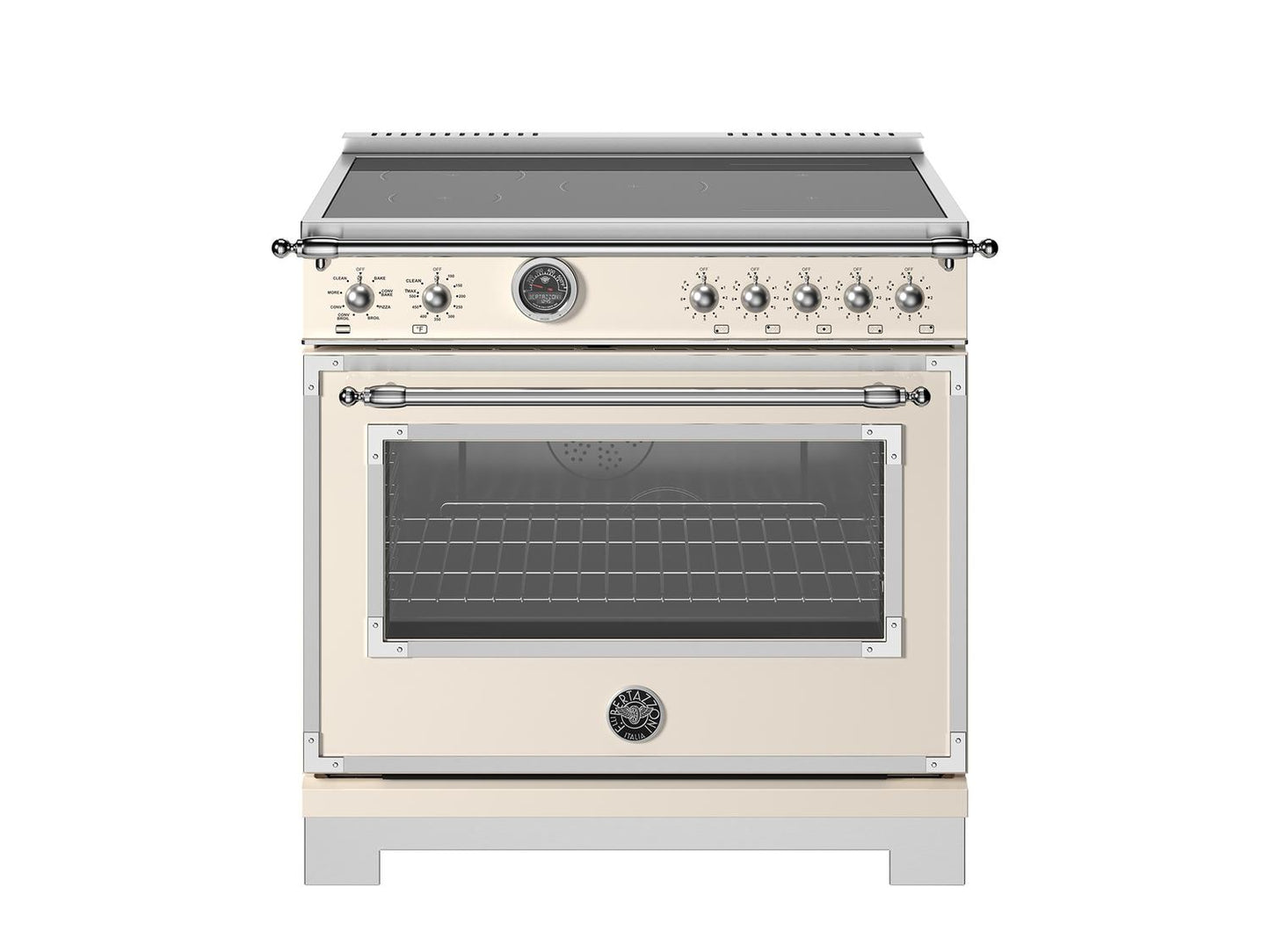 Bertazzoni HER365ICFEPAVT 36 Inch Induction Range, 5 Heating Zones And Cast Iron Griddle, Electric Self-Clean Oven Avorio