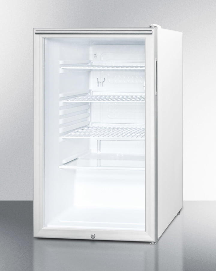 Summit SCR450LBI7HHADA Commercially Listed Ada Compliant 20" Wide Glass Door All-Refrigerator For Built-In Use, Auto Defrost With A Lock, Horizontal Handle And White Cabinet