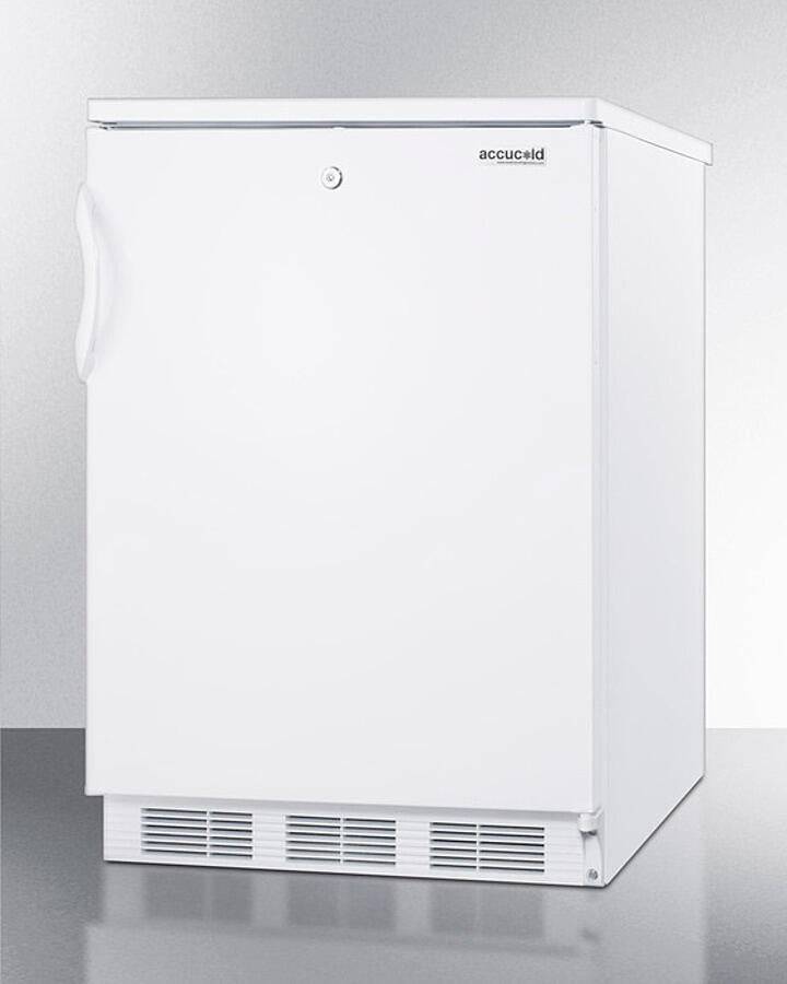 Summit FF6LW Freestanding Counter Height All-Refrigerator For General Purpose Use, With Front Lock, Automatic Defrost Operation And White Exterior