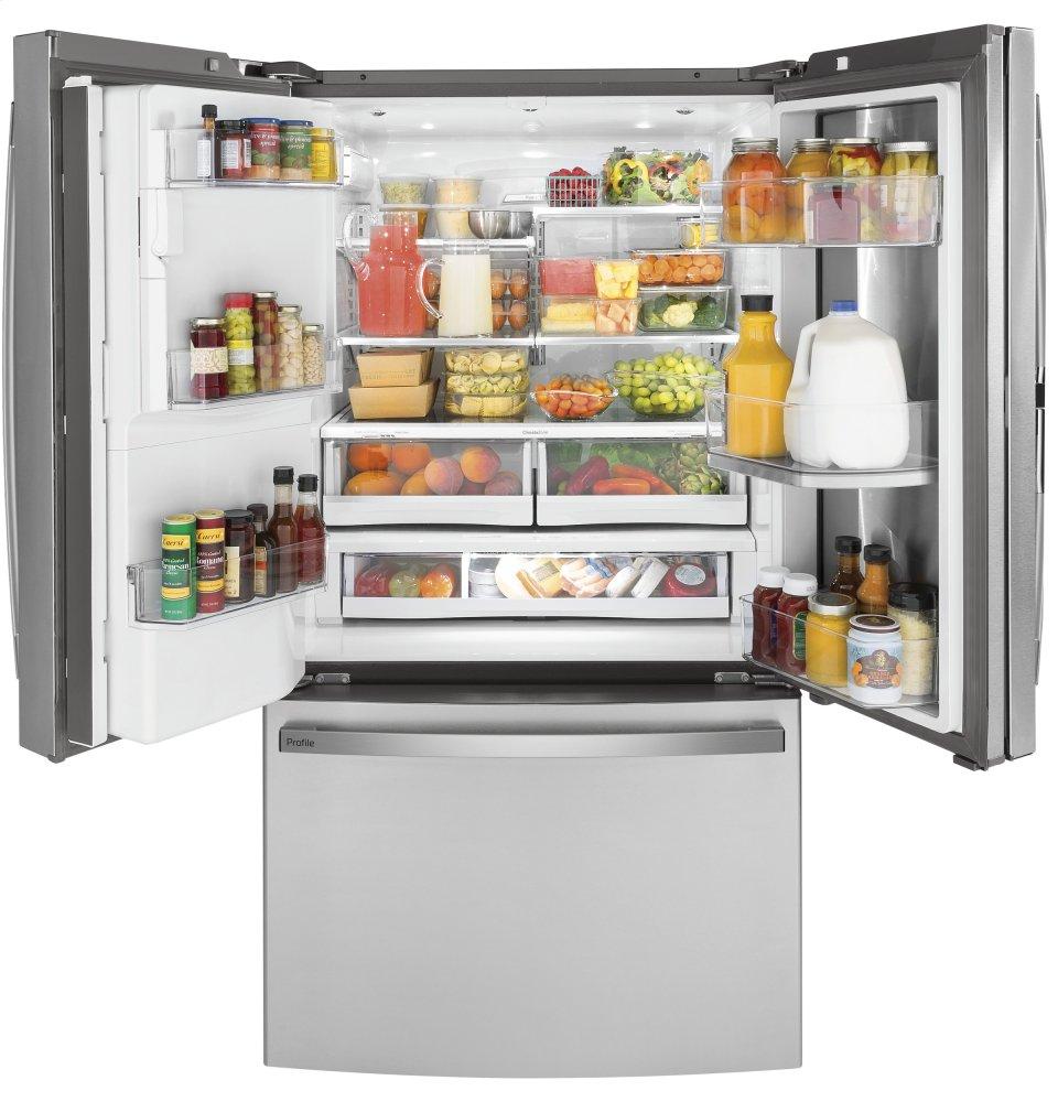 Ge Appliances PYD22KYNFS Ge Profile&#8482; Series 22.1 Cu. Ft. Counter-Depth Fingerprint Resistant French-Door Refrigerator With Door In Door And Hands-Free Autofill