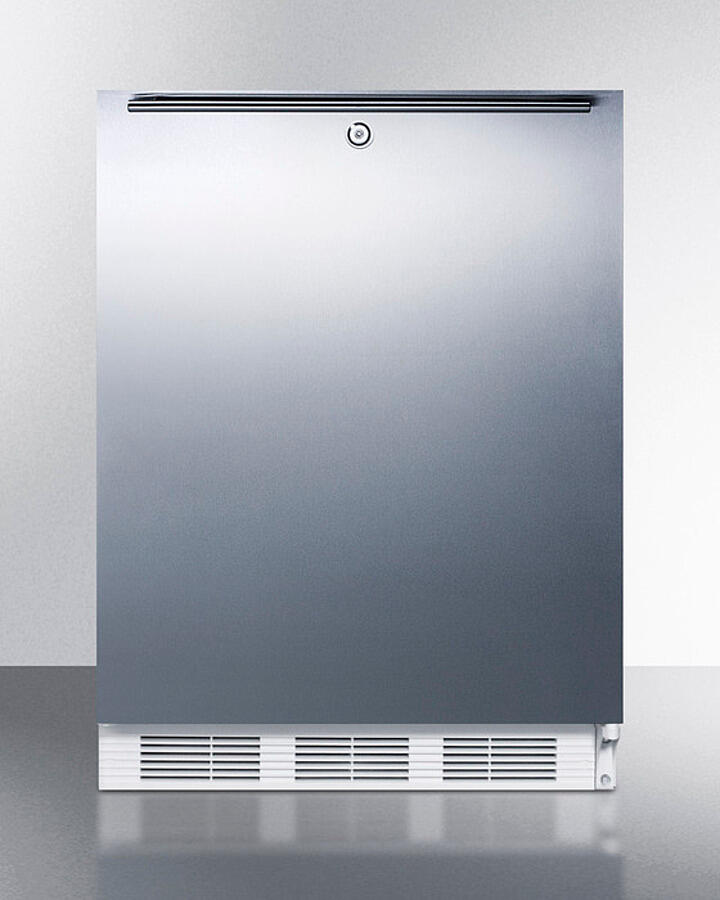 Summit FF6LWBI7SSHHADA Ada Compliant Commercial All-Refrigerator For Built-In General Purpose Use, Auto Defrost W/Lock, Ss Wrapped Door, Horizontal Handle, And White Cabinet