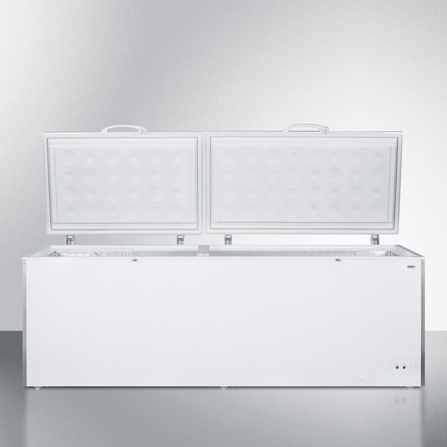 Summit SCFM252W Commercially Listed 26.66 Cu.Ft. Manual Defrost Chest Freezer In White With Stainless Steel Corner Guards