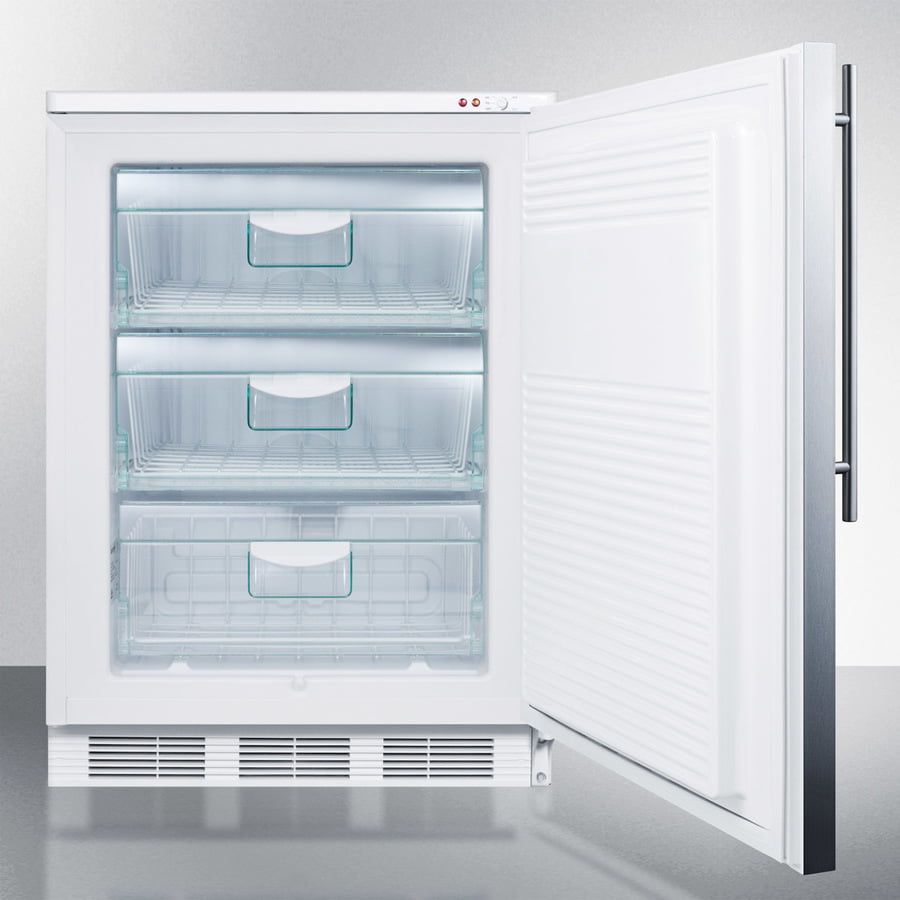 Summit VT65MBISSHV Built-In Undercounter All-Freezer Capable Of -25 C Operation, With Wrapped Stainless Steel Door And Thin Handle