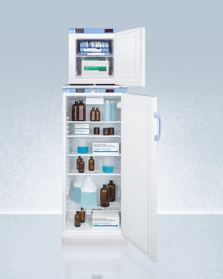 Summit FFAR10FS24LSTACKMED2 Stacked Combination Of Ffar10Med2 Auto Defrost All-Refrigerator And Fs24Lmed2 Compact Manual Defrost All-Freezer, Both With Locks, Digital Controls, And Nist Calibrated Alarm/Thermometers