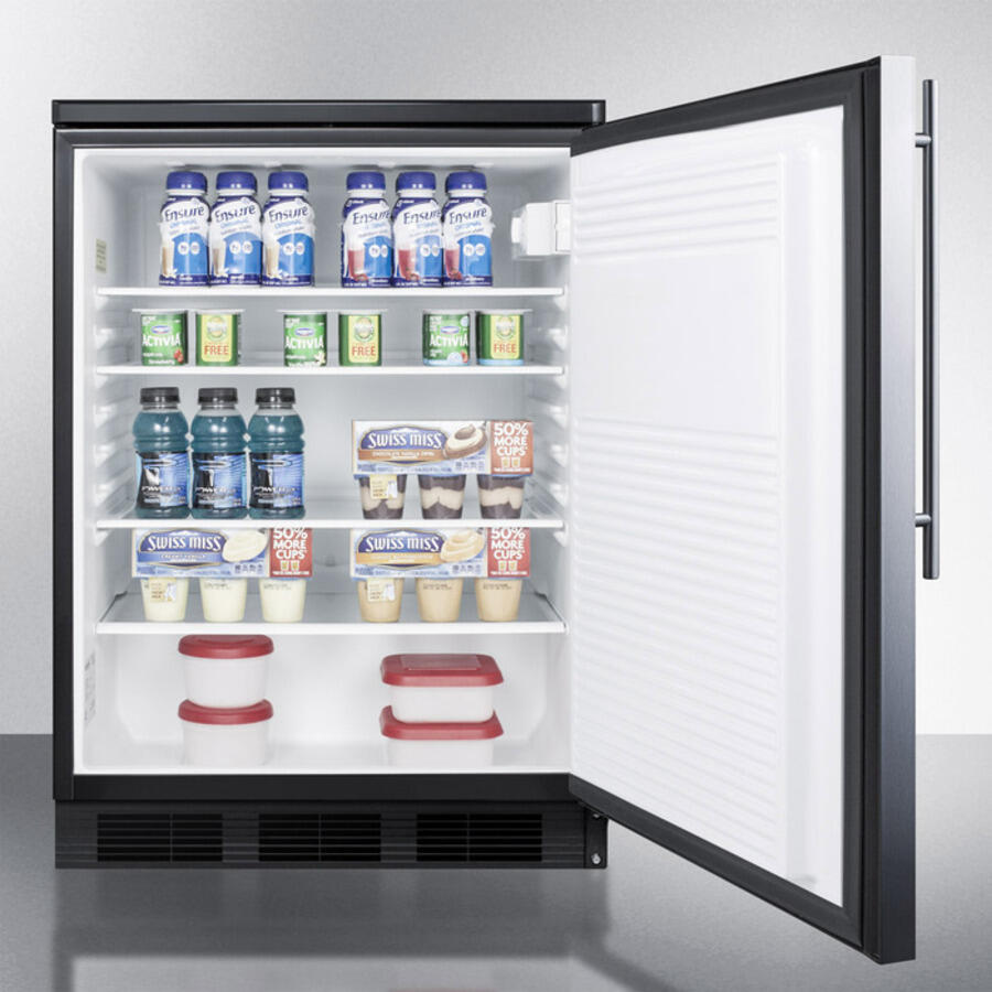 Summit FF7LBLBISSHV Commercially Listed Built-In Undercounter All-Refrigerator For General Purpose Use, Auto Defrost W/Ss Wrapped Door, Thin Handle, Lock, And Black Cabinet