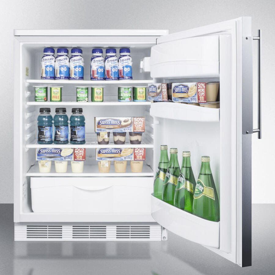 Summit FF6BIFR Built-In Undercounter All-Refrigerator For General Purpose Use, Auto Defrost W/Ss Door Frame For Slide-In Panels And White Cabinet