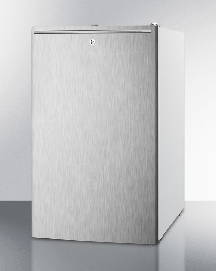 Summit FF511LSSHHADA Ada Compliant 20" Wide Counter Height All-Refrigerator, Auto Defrost With A Lock, Stainless Steel Door, Horizontal Handle, And White Cabinet